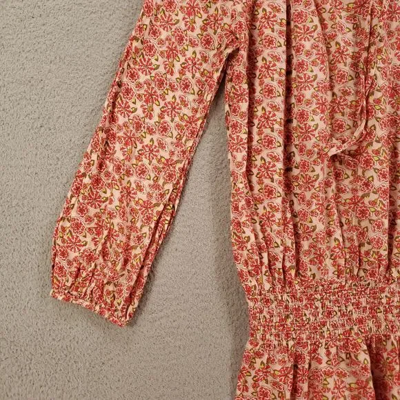 Sundance Tunic Womens Small Pink Floral Elastic Waist Delicate Blouse Tie Neck - Picture 7 of 15